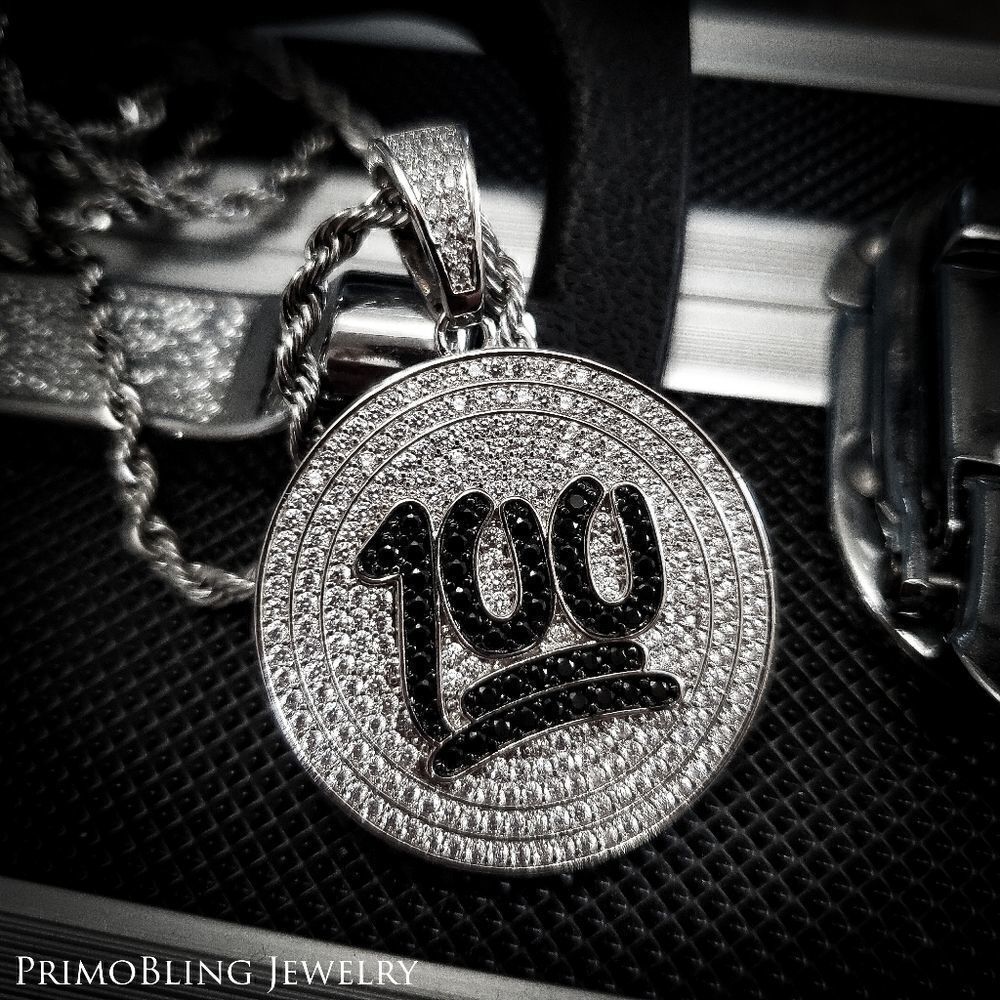 Silver iced out 100 necklace